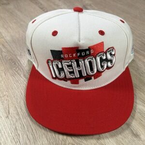 Rockford Icehogs Snapback Hat  IHL Hockey White Red Wool Blend Cap
